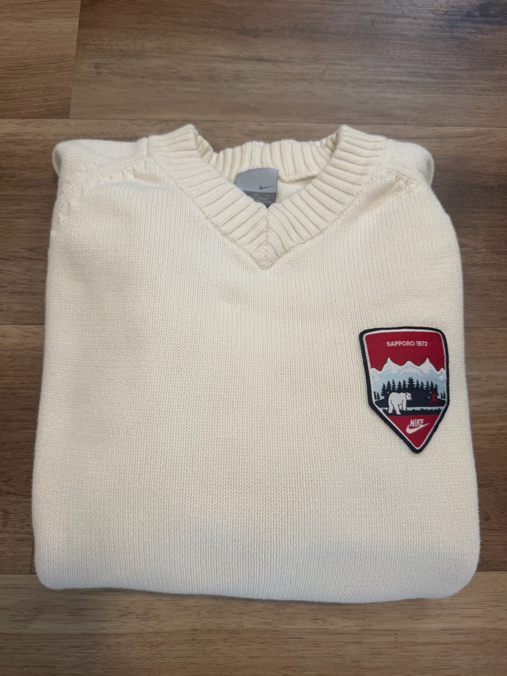Vtg y2k Nike Sapporo 1972 Olympics Knit Sweater White XL Polar Bear Patch Rare